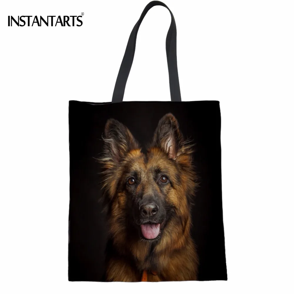 INSTANTARTS Casual Women Linen Shopping Tote Bags Cute Puppies German