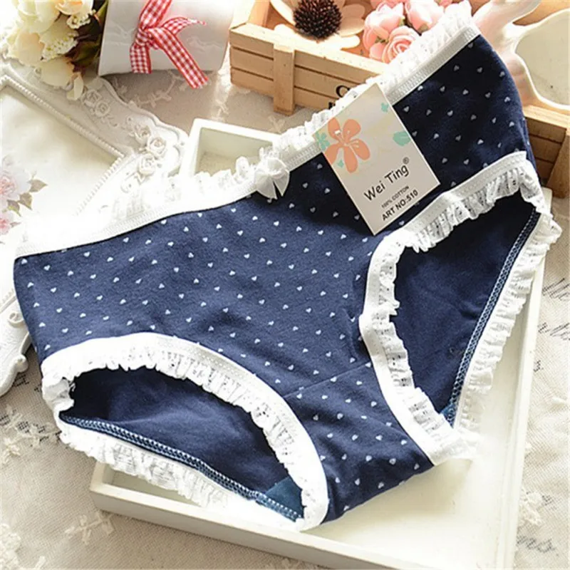 

Casual Lady Women Soft Multicolored Cotton Pleated Hem Panties Underwear Knickers