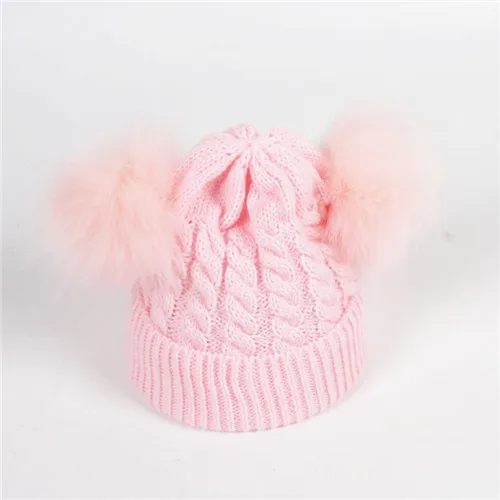 Вязаная шапка для новорожденных девочек с помпоном, твердые крышки для новорожденных мальчиков и девочек, Осень-зима, теплые вязаные шапочки, детская одежда Кепка - Цвет: pink pink