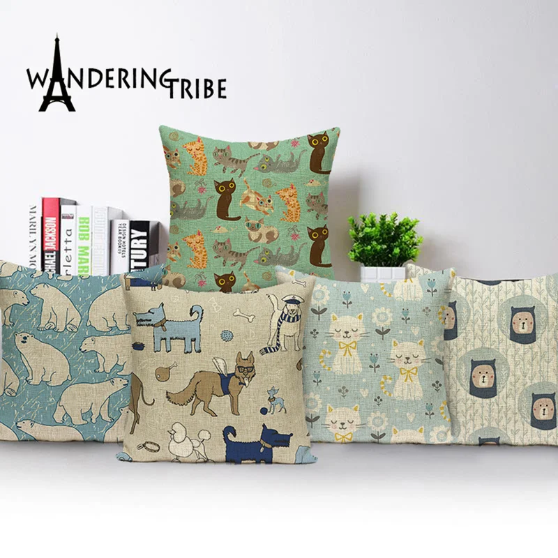 

Animal Cushion Cover Cartoon Pillow Case Cat Print Pillows Living Room Cushions Bunny Throw Pillow Case Custom Quality Kissen