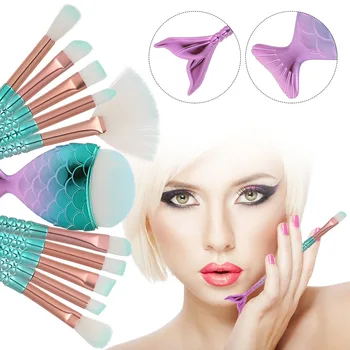

11pcs Fish Tail Makeup Brush Eye Shadow Brochas Maquillaje Foundation Powder Eyeliner Eyelash Lip Mermaid Shape Pincel Maquiagem