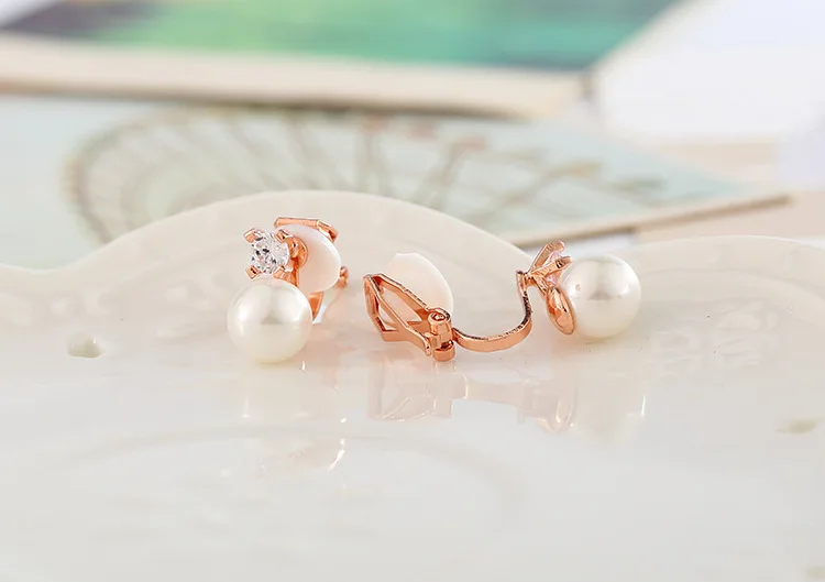 Fashion Pearl Clip on Earrings Cubic Zirconia No Hole Earring for Women Luxury Jewerly