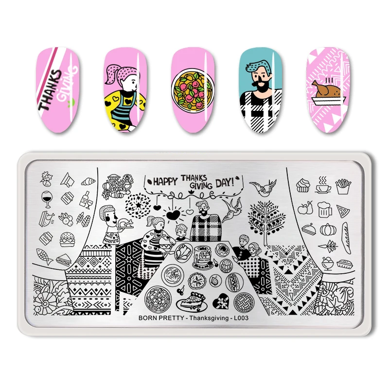 

BORN PRETTY Thanksgiving Series Stamping Template Turkey Pumpkin Nail Art Stamping Plate Rectangle Manicure DIY Nail Stamp Plate
