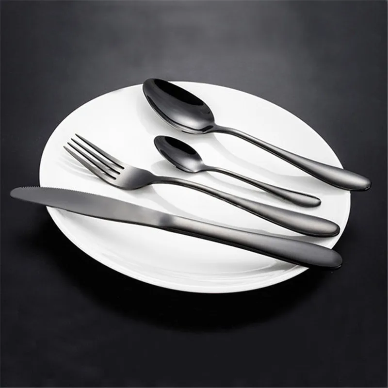 

KCASA 1PC Stainless Steel Black Western Flatware Food Dinnerware Dinner Cutlery Fork Knife Spoons Coffee Tableware Set