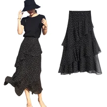 Женская Повседневная винтажная юбка-русалка в горошек в стиле ретро, большие размеры 3XS-10XL, шифоновые юбки черного/белого/винно-красного/темно-синего цвета