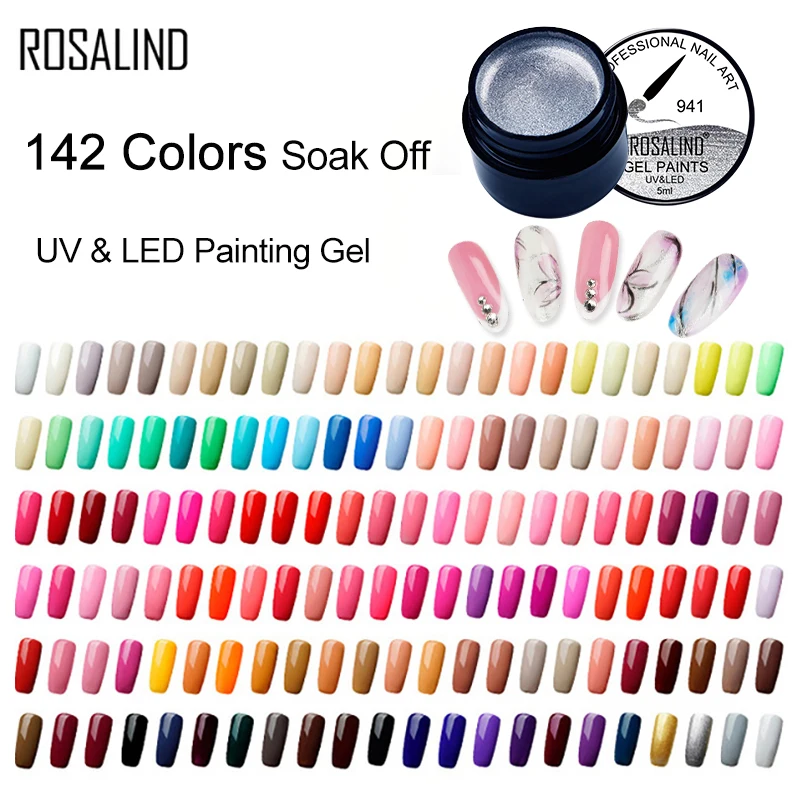

ROSALIND 5ML Painting Gel Varnish 142 Colors Gel Nail Polish Set For Manicure DIY Top Base Coat Hybird Design Of Nail Art Primer