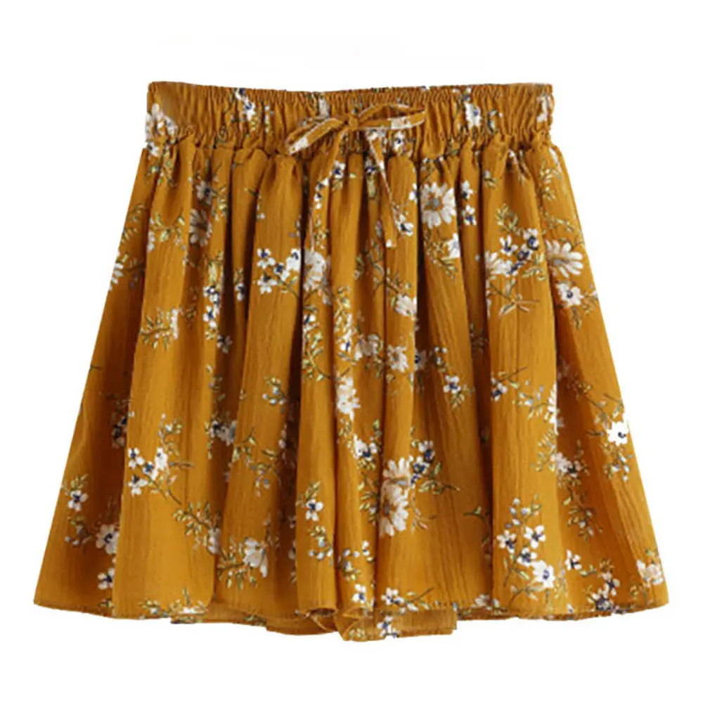 

Summer Women Short Pants Causal Comfortable Floral Print Mid Waist Elastic Loose Shorts Waist Ringer Pants Freeship F#J12
