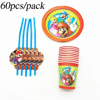 

60PCS/LOT SUPER MARIO THEME DISPOSABLE PLATES CUPS STRAWS SUPER MARIO BROS PLATES DISHES PAPER CUPS FOR 20PEOPLE USE
