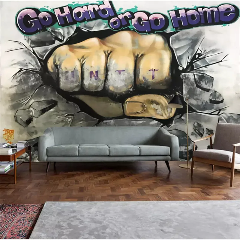 

Custom Industrial Decor Wall Paper 3D Hand-painted Gym Go Hard or Go Home Theme Mural Motivational Wallpaper 3D Wall Murals