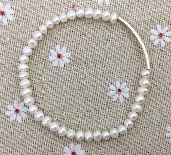 

Elastic String Bracelet Sterling Silvers Made With White Color Genine Freshwater Pearl Bracelet Fashion Lady's Gift Jewellery
