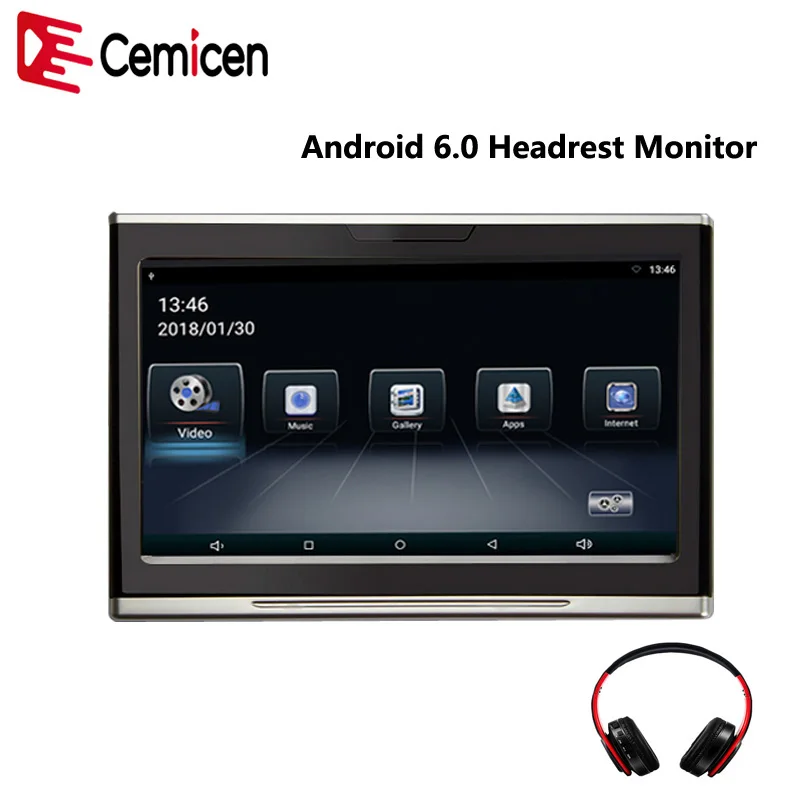 Cemicen 10,1 дюймов Android 6,0 ips сенсорный экран автомобильный монитор подголовник HD 1080 P видео wifi/USB/SD/Bluetooth/FM передатчик/динамик