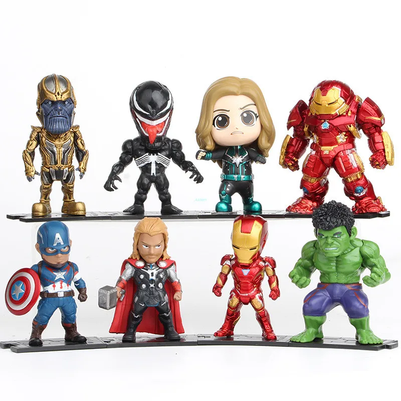 

8Pcs/set Avengers: Endgame Hulkbuster Venom Captain Marvel Captain America Iron Man Thanos PVC Action Figure Toy OPP 10CM B2060