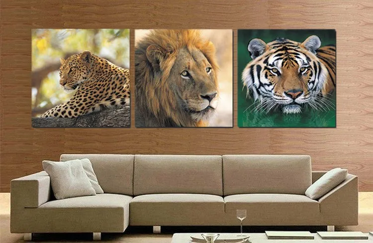 

African Animal Prints Picture Leopard Lion Painting Face Tiger Head Oil Painting Realist Canvas Wall Decor Pictures
