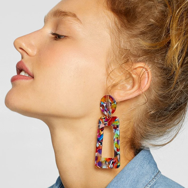 

JURAN 2019 Fashion ZA Jewelry Acrylic Resin Dangle Earrings For Women Geometry Square Tortoiseshell Earrings Wholesale Brincos