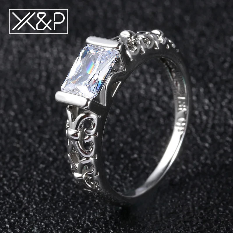 X&P Cute Rose Gold Silver Big Red White Crystal Rings for Women Engagement Wedding Fashion Cubic Zirconia Women Ring Jewelry - Цвет основного камня: Silver white