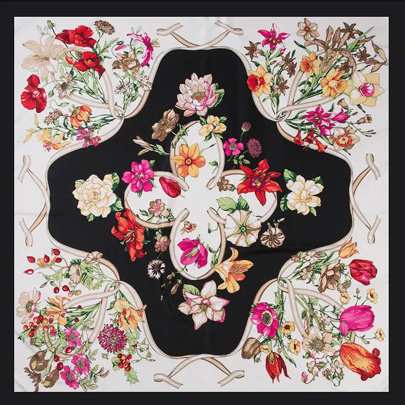 

Новый женский модный Шелковый шарф с цветочным рисунком 130 квадратный женский головной убор подарок головной платок Высококачественная шаль