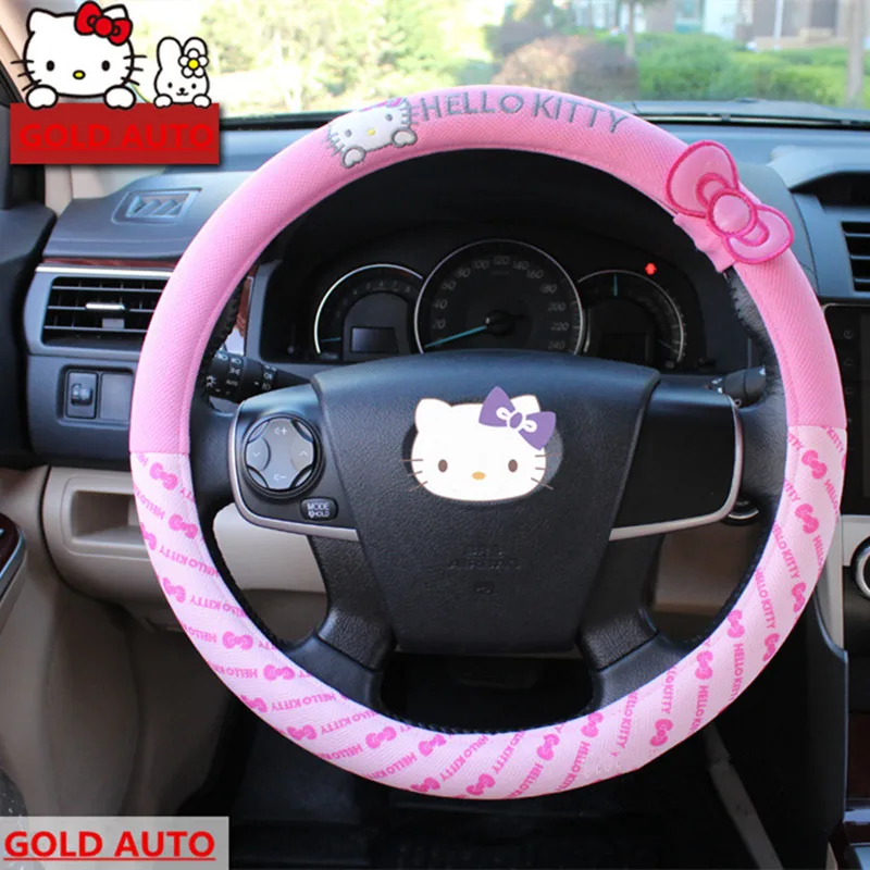 Car Styling Hello Kitty Car Steering Wheel Cover Cartoon Cute Pink