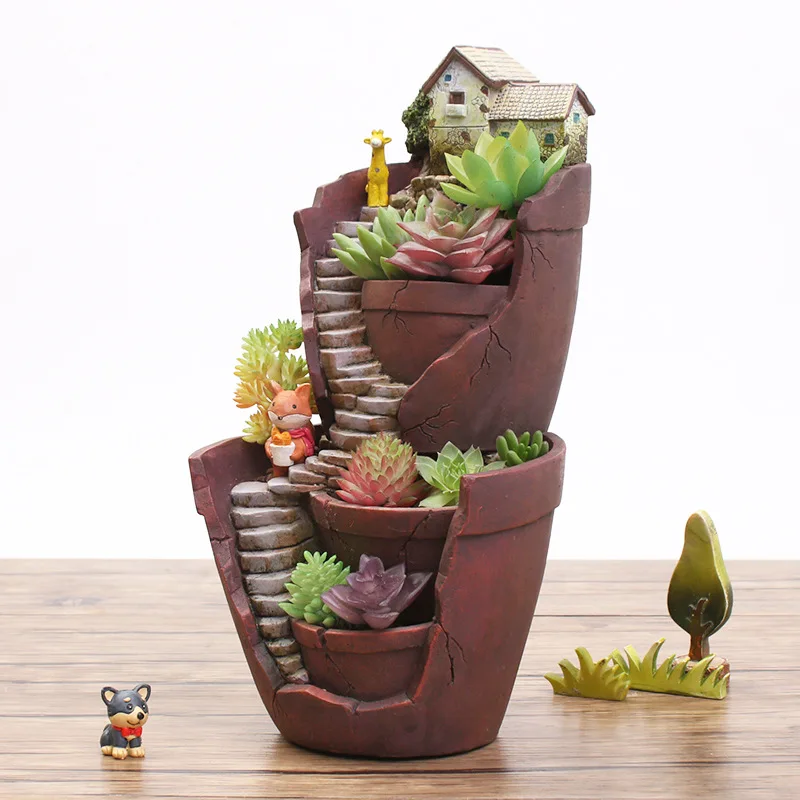 New-Resin Flower Pot Succulent Plants Pots Pastoral Garden Bonsai Planter Micro-- Landscape Flowerpot Garden Home Decoration New-Resin Flower Pot Succulent Plants Pots Pastoral Garden Bonsai Planter Micro-- Landscape Flowerpot Garden Home Decoration