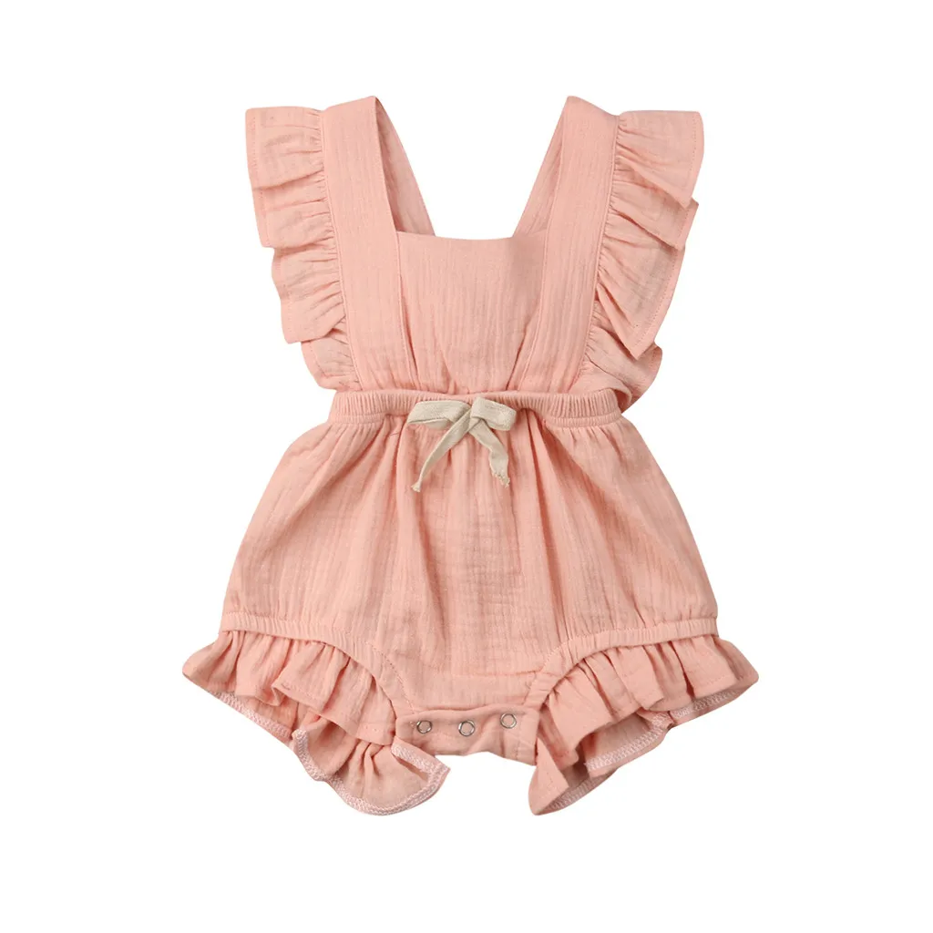 Одежда для маленьких девочек; Одежда для новорожденных; однотонная одежда для маленьких девочек с оборками; Новинка; комбинезон; боди; vetement fille - Цвет: Pink 1