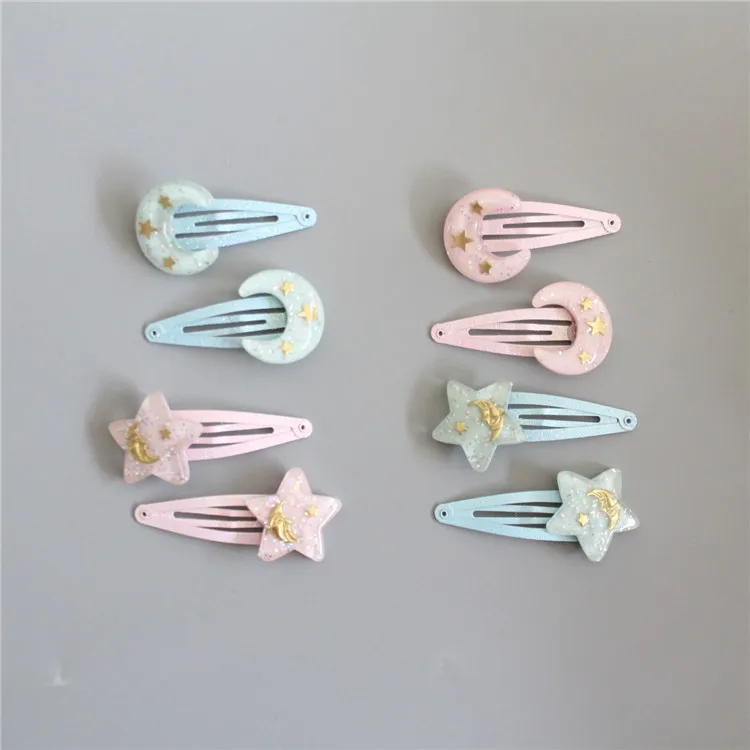 2 PCS New Cute Moon And Stars Princess BB Clips Girls Hair Accessories Kids Hairpins Children Headwear Baby Hair Clips Headdress