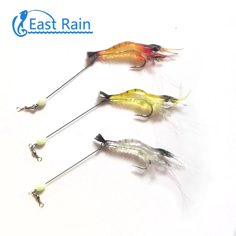3pcs 2.95inch Artificial Shrimp Soft Baits Jig Head Calorina Rigs Lures