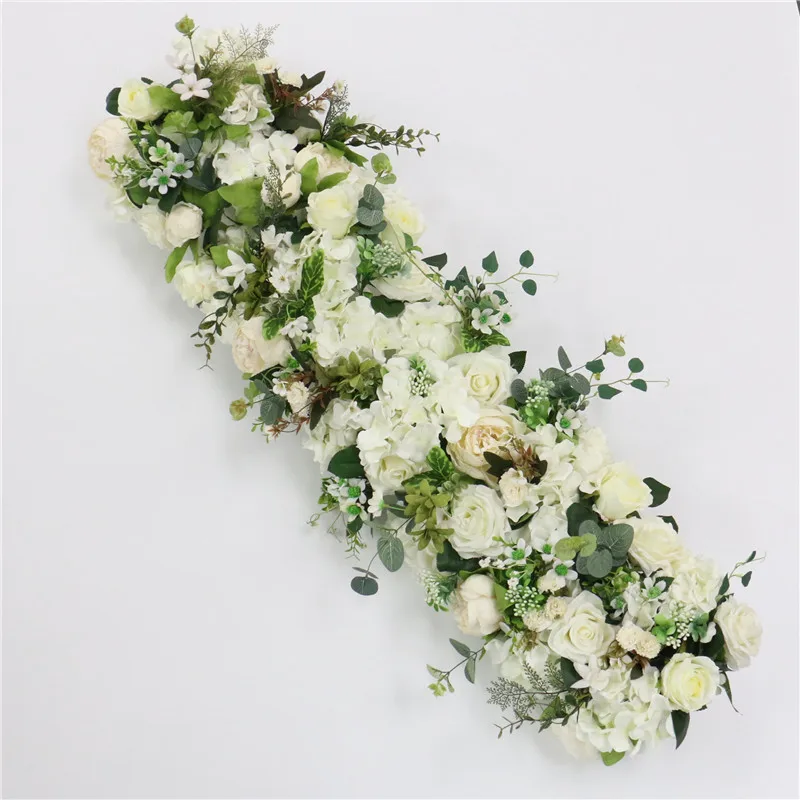 custom made Artificial rose flower row Wedding background wall arch Welcome desk decorative fake flower Home holiday decoration - Цвет: B white