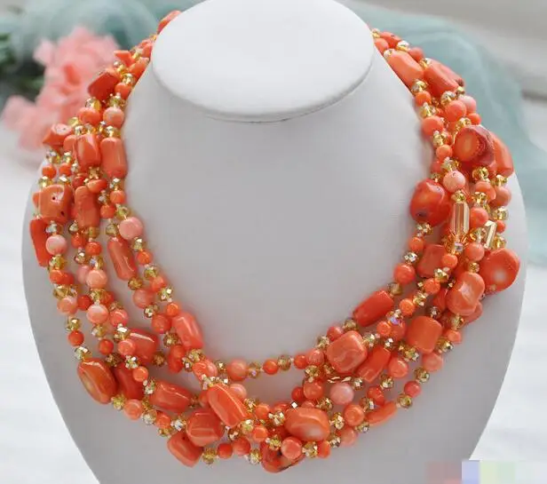 

3565 6row round baroque pink coral faceted citrine NECKLACE
