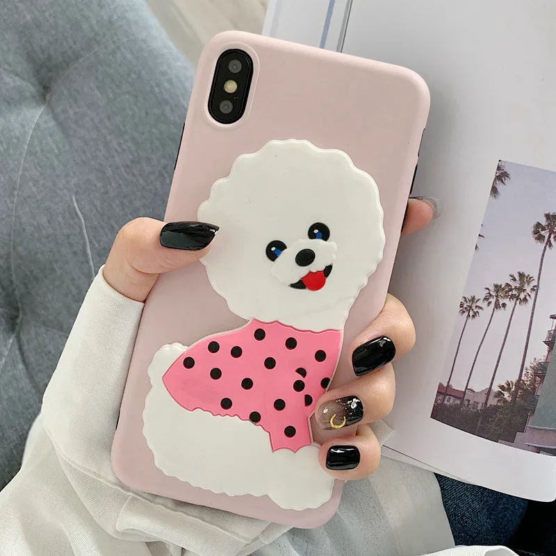 3D чехол с изображением бульдога Bichon пуделя для iPhone 7 6 6S 8 Plus X XS XR XS Max мягкая задняя крышка с подставкой для питомца собаки защитный чехол из ТПУ