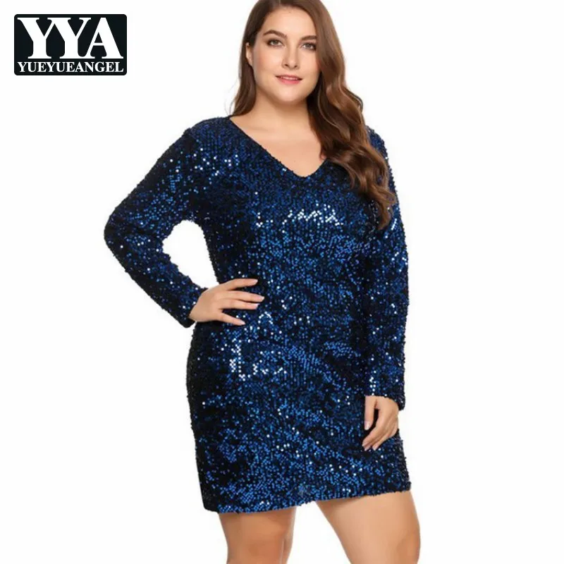 Женское вечернее мини платье с блестками свободное облегающее большого размера