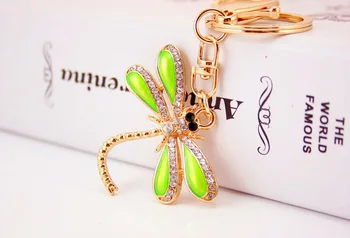 

free shipping 12pcs/lot rhinestone dragonfly keychain purse hanger favors for wedding favors, birthday party return goods