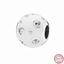 Круглый нашивкой в виде сердца CZ и белой эмалью в виде кружевные шелковые трусики перламутрового оттенка мечты бусины для самостоятельного изготовления ювелирных изделий, соответственные Европейской Пандоре обаятельные Серебро 925 FL701A