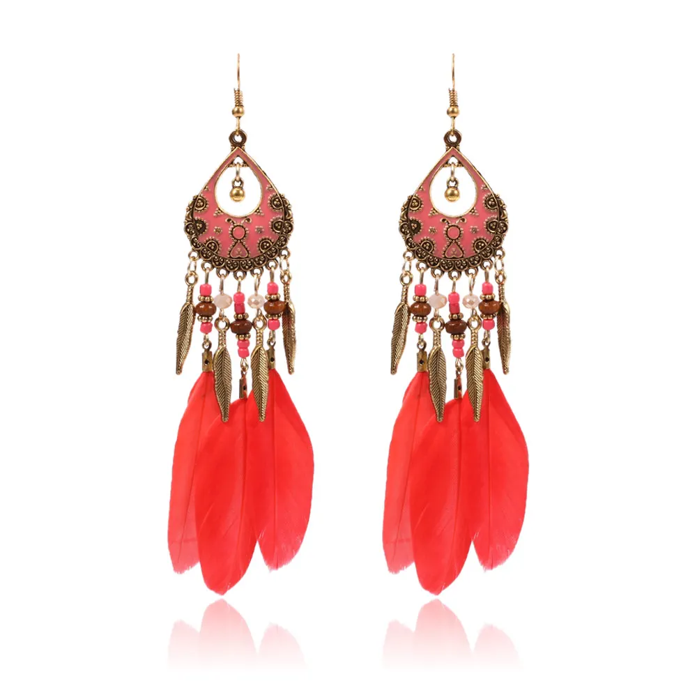 Long Feather Tassel Earrings Romantic Dangle Statement Earring Jewelry