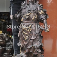 Bi001303 3" Китайский Бронзовый свинка 9 Дракон гуань гун гуань юй Воин Бог Держите Меч Статуя