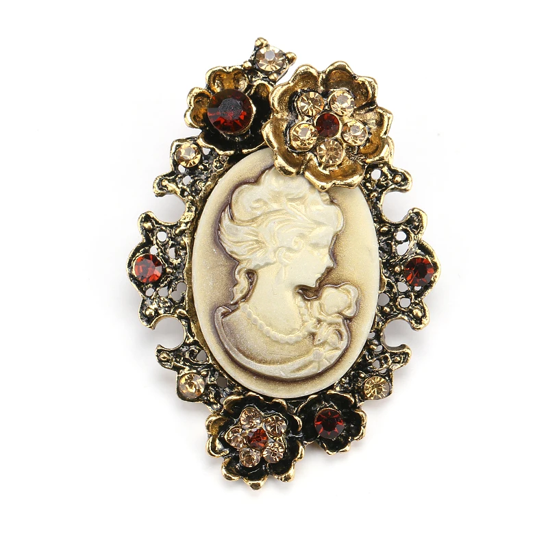 

Women's Fashion Style Flower Queen Head Portrait Brooch Vintage Cameo Elegant Brooch For Antique Wedding DIY Jewelry