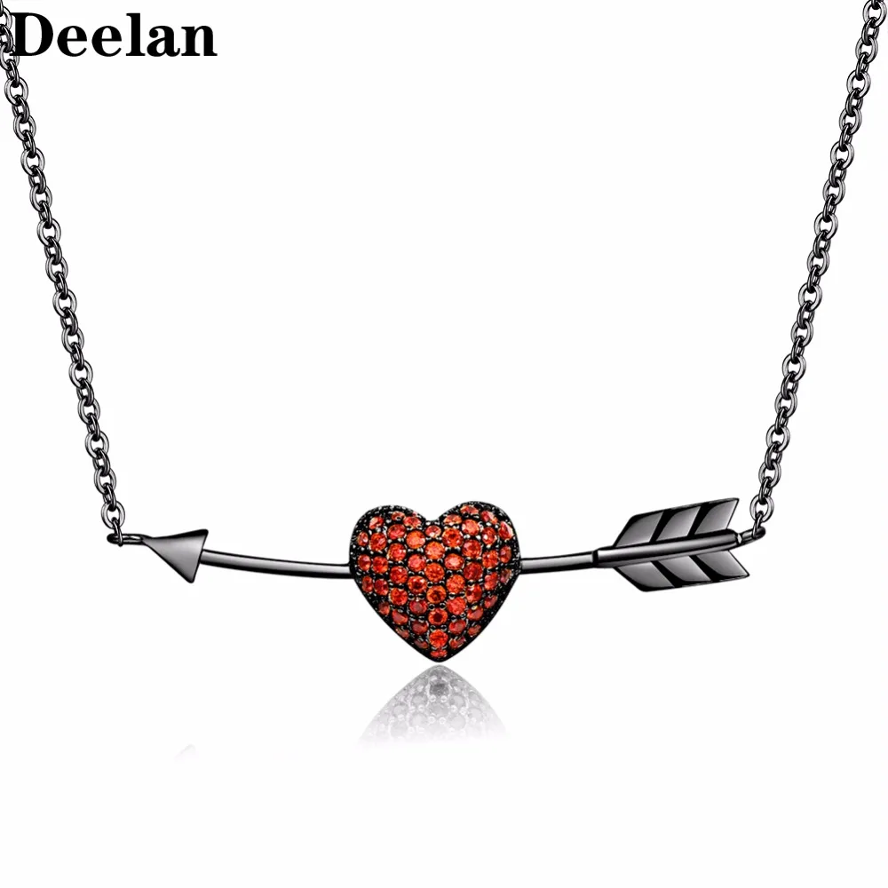 

DEELAN pendant necklace for women Romantic arrow red heart jewelry Adjustable crystal zircon necklaces Girl fashion jewellery