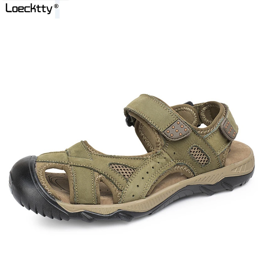 

Loecktty Men Hiking Sandals Outdoor Leather Mountain Climbing Trekking Sport Shoes Rubber Anti-slippery Wear-resisting Sneaker