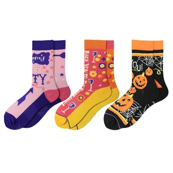 

PEONFLY Funny AB Socks Men Cotton Funny Crew Socks Cartoon Colorful Pumpkin Head Socks Novelty Sokken For Christmas Gift
