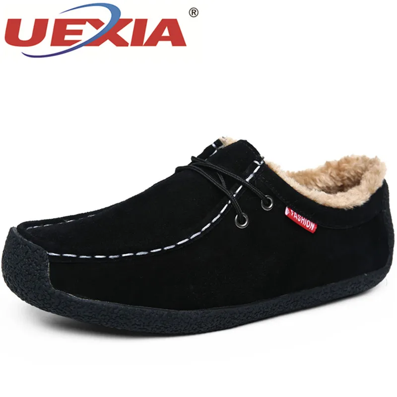 

UEXIA New High Top Casual Shoes Men Warm Winter Plush Moccasin Solid Lace-up Hook Loop Man Fashion Pu Boots Flats Walking Shoes