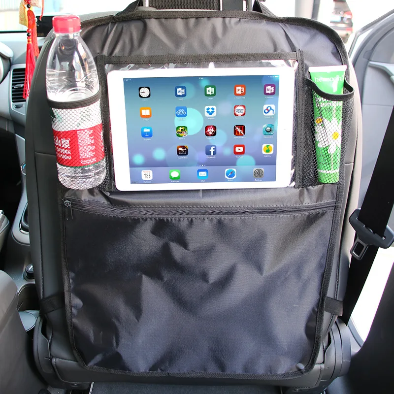 Прочный органайзер на заднем сиденье автомобиля, сумка для хранения Авто, подвесная сумка для хранения вещей, сумка для путешествий, мульти-карман, с ПВХ сенсорным экраном, черный