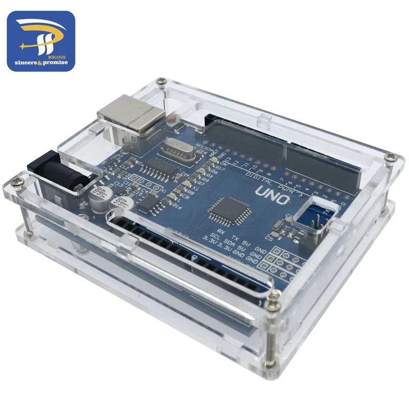 Один набор UNO R3(CH340G) MEGA328P для Arduino UNO R3 с корпусом USB кабель ATMEGA328P-AU макетной платы