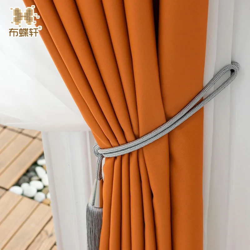 

2019 New Summer Bright Orange Luxury Imitation Silk Series Window Curtains for Bedroom Many Colors Blackout Insulated Drapes
