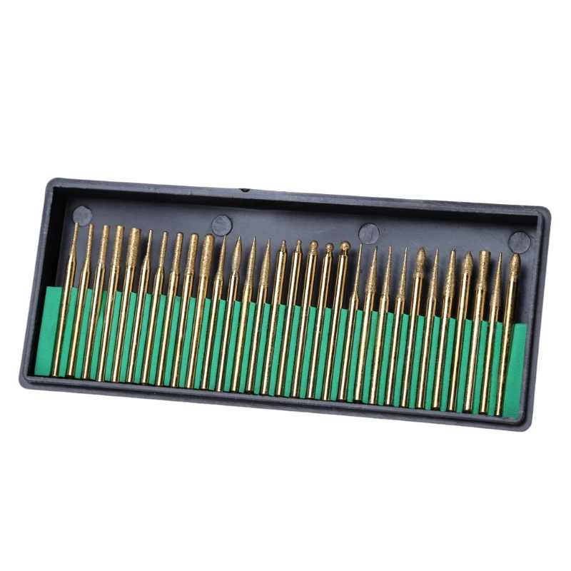 

30Pcs 3mm Titanium Coated Diamond Burs Bit Set Dremel Assorted Rotary Drill Tool #Aug.26