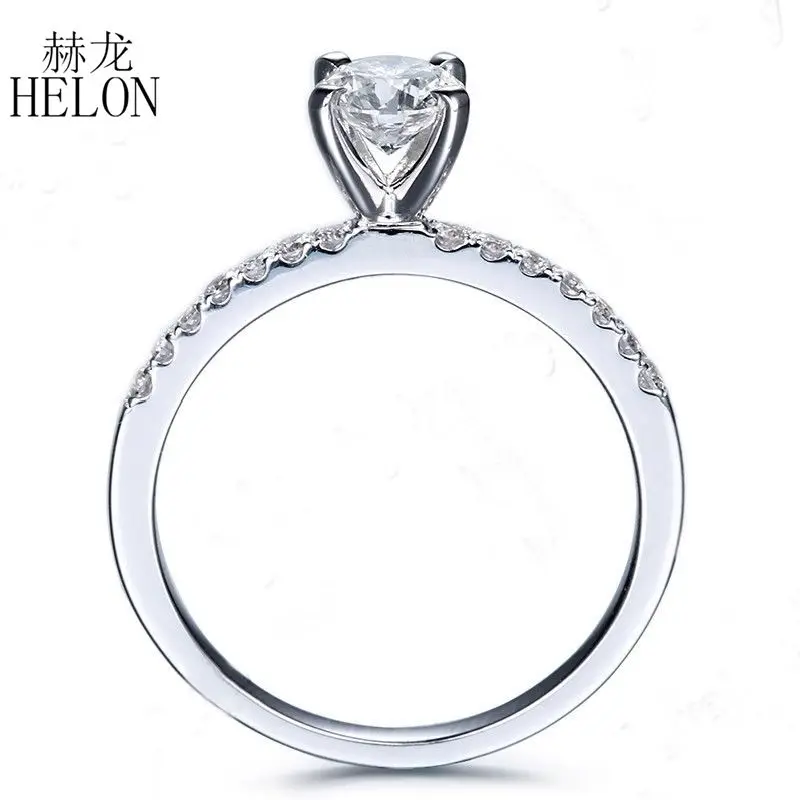 HELON 0.5ct Муассанит кольцо твердое 18 К Белое золото Круглый VVS/DEF Лаборатория Grown Муассанит ювелирные изделия с бриллиантами обручальное кольцо