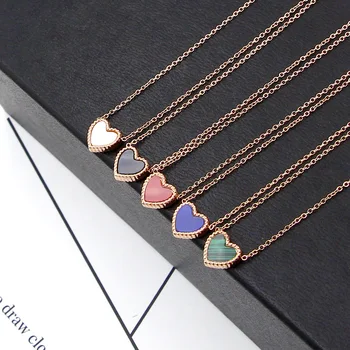 

YUN RUO Rose Gold Color Two Sides Mini Heart Pendant Necklace Choker Chain 316L Stainless Steel Woman Jewelry Never Fade 2017