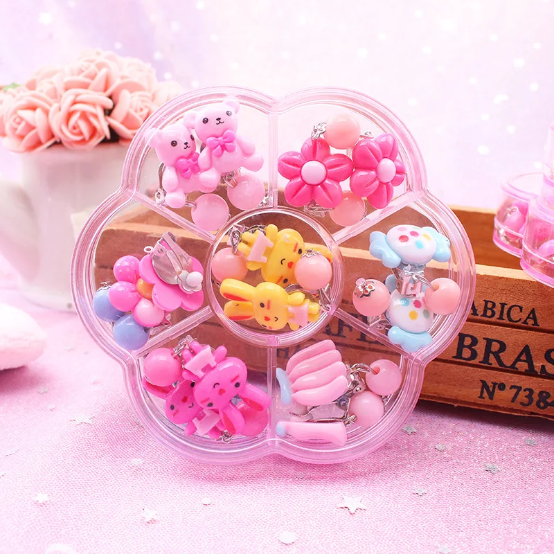 

7 Pairs Mix In Box Lovely Children's Baby Girl Clip on Earrings kids Ear Clip no Pierced Party Cute Jewelry Gifts