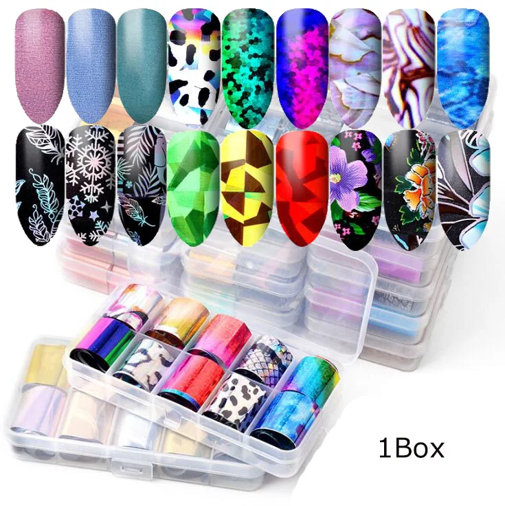 

10Pcs Colorful Nail Laser Star Foil Set Adhesive Transfer Sticker Personalized Pattern Wraps Slider For Manicure Decoration