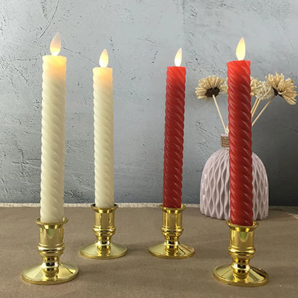 flameless LED pillar wax candle with moving flame light,unique thread