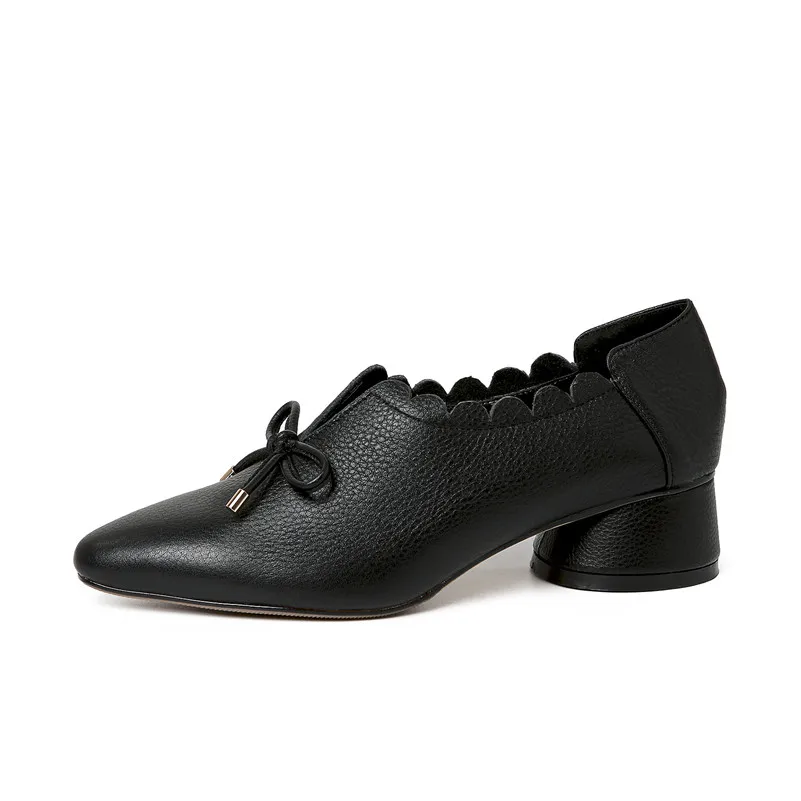 Zapatos Alto Bowtie Tacón marfil La De Partido Negro rosado Boda Primavera Mujeres Las Punta Genuino Mujer Fedonas Bombas Moda Redonda Cómodos Cuero Bomba vTzq6n1wx