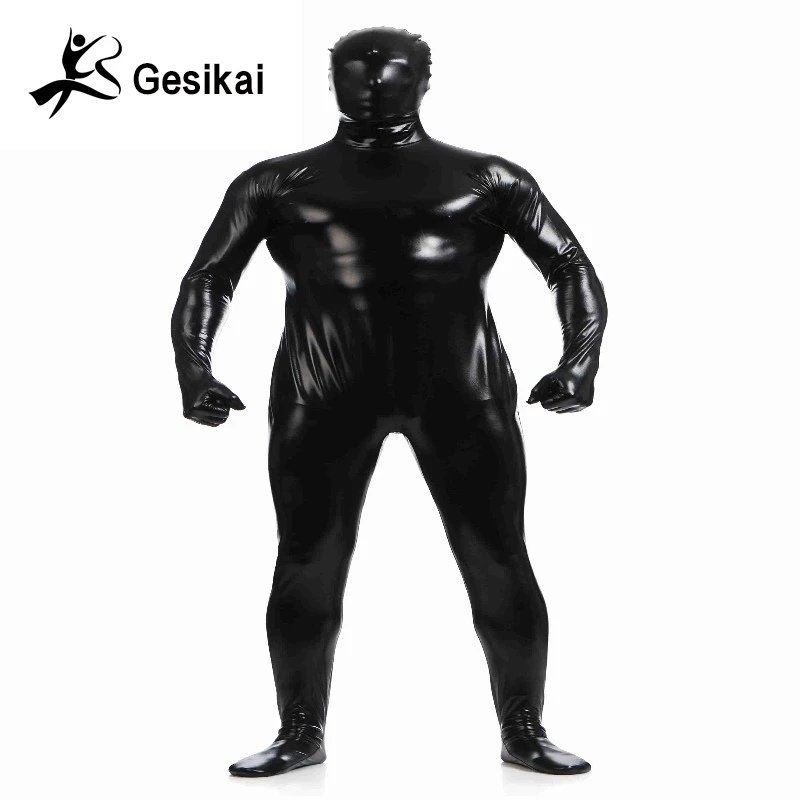 Shiny Metallic Unitard Zentai Suit All Black Full Body Suit Tights
