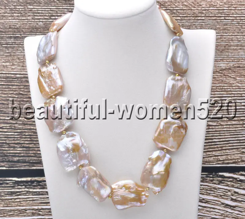 

Z7386 Big 32mm pink & lavender Square keshi pearl necklace 19inch
